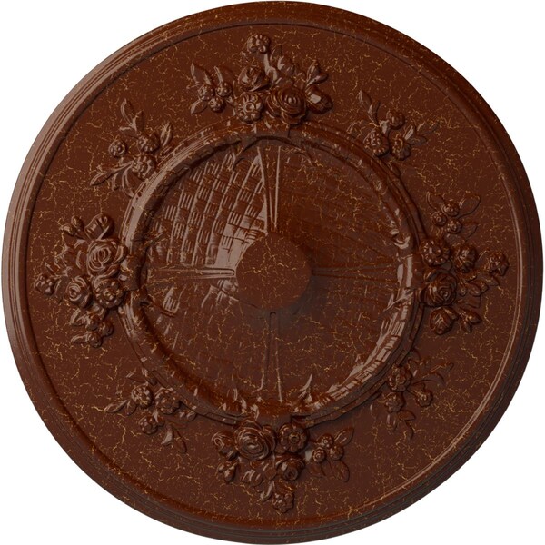 Ekena Millwork Flower Ceiling Medallion (Fits Canopies up to 3 7/8"), 27"OD x 1 1/8"P, Burnished Mahogany Crackle CM27FLBMC - main